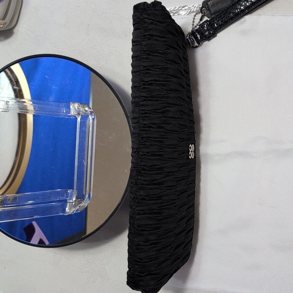 Coach Julia Gathered Pleated Satin And Make Embossed Leather Clutch/Wristlet 🔥
